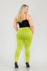 Wholesale Womens Plus Size Tummy Control Sculpting Treggings - Black, Green Plaid