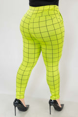 Wholesale Womens Plus Size Tummy Control Sculpting Treggings - Black, Green Plaid