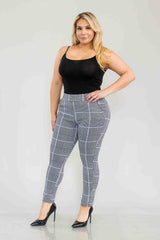 Wholesale Womens Plus Size Tummy Control Sculpting Treggings - Black, White, Mauve Plaid