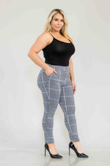 Wholesale Womens Plus Size Tummy Control Sculpting Treggings - Black, White, Mauve Plaid