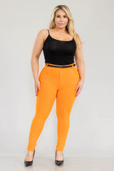 Wholesale Womens Plus Size Sculpting Treggings With Faux Leather Belt - Orange