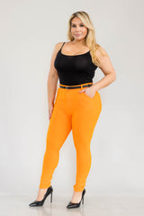 Wholesale Womens Plus Size Sculpting Treggings With Faux Leather Belt - Orange