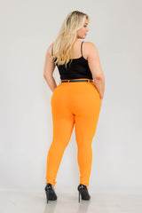 Wholesale Womens Plus Size Sculpting Treggings With Faux Leather Belt - Orange