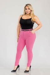 Wholesale Womens Plus Size Sculpting Treggings With Faux Leather Belt - Sangria Sunset