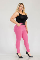 Wholesale Womens Plus Size Sculpting Treggings With Faux Leather Belt - Sangria Sunset