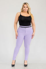 Wholesale Womens Plus Size Sculpting Treggings With Faux Leather Belt - Purple Rose