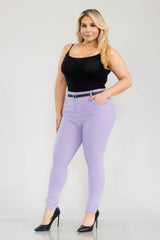 Wholesale Womens Plus Size Sculpting Treggings With Faux Leather Belt - Purple Rose