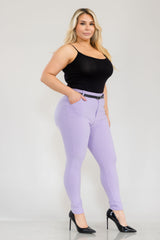 Wholesale Womens Plus Size Sculpting Treggings With Faux Leather Belt - Purple Rose