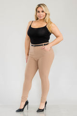 Wholesale Womens Plus Size Sculpting Treggings With Faux Leather Belt - Portobello