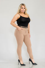 Wholesale Womens Plus Size Sculpting Treggings With Faux Leather Belt - Portobello