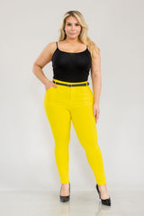 Wholesale Womens Plus Size Sculpting Treggings With Faux Leather Belt - Yellow