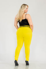 Wholesale Womens Plus Size Sculpting Treggings With Faux Leather Belt - Yellow