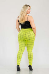 Wholesale Womens Plus Size Treggings With Zipper Pocket Trim - Black, Green Plaid