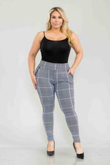 Wholesale Womens Plus Size Treggings With Zipper Pocket Trim - Black, White, Mauve Plaid