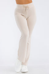 Wholesale Womens Buttery Soft Drawstring Waist Flare Pants - Almond Milk