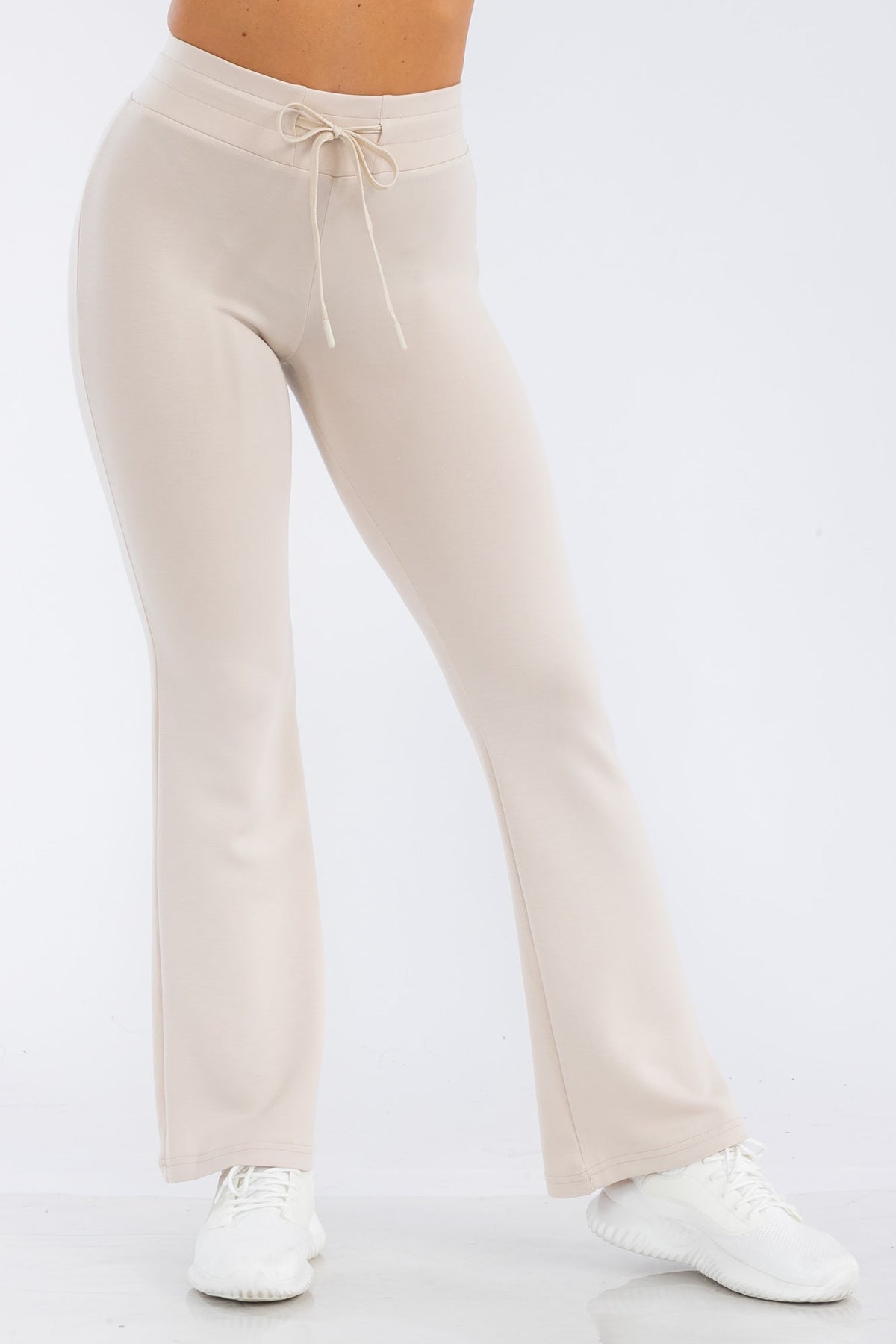 Wholesale Womens Buttery Soft Drawstring Waist Flare Pants - Almond Milk