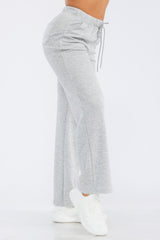 Wholesale Womens Drawstring Waist Straight Leg Pants With Back Pocket - Light Gray