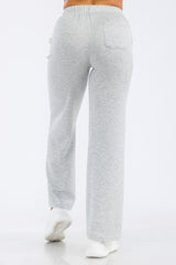 Wholesale Womens Drawstring Waist Straight Leg Pants With Back Pocket - Light Gray