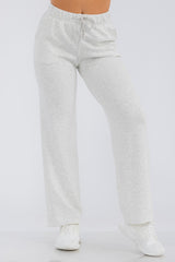 Wholesale Womens Drawstring Waist Straight Leg Pants With Back Pocket - Heather Bone