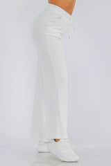 Wholesale Womens Soft Drawstring Waist Straight Leg Pants - Blonc