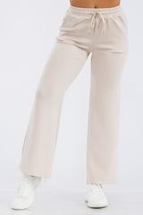 Wholesale Womens Soft Drawstring Waist Straight Leg Pants - Almond Milk