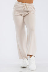 Wholesale Womens Soft Drawstring Waist Straight Leg Pants - Almond Milk