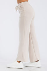 Wholesale Womens Soft Drawstring Waist Straight Leg Pants - Almond Milk