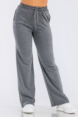 Wholesale Womens French Terry Drawstring Waist Straight Leg Sweat Pants - Heather Charcoal