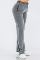 Wholesale Womens French Terry Drawstring Waist Straight Leg Sweat Pants - Heather Charcoal