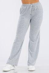 Wholesale Womens French Terry Drawstring Waist Straight Leg Sweat Pants - Light Heather Gray