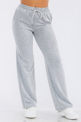 Wholesale Womens French Terry Drawstring Waist Straight Leg Sweat Pants - Light Heather Gray