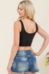 Wholesale Womens Cropped Corset Seam Tank Tops - Black