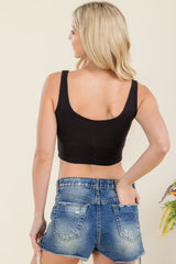 Wholesale Womens Cropped Corset Seam Tank Tops - Black