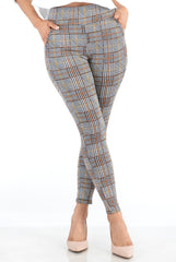 Wholesale Womens High Waist Sculpting Treggings With Front Pockets - Khaki, White, Black Plaid