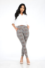 Wholesale Womens High Waist Sculpting Treggings With Front Pockets - Khaki, White, Black Plaid