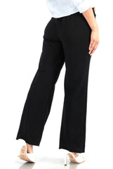 Wholesale Womens Knit Crepe Straight Leg Pants With Waist Tie - Black