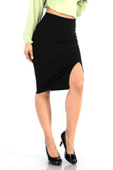 Wholesale Womens Ponte Pencil Skirt With Side Split - Black