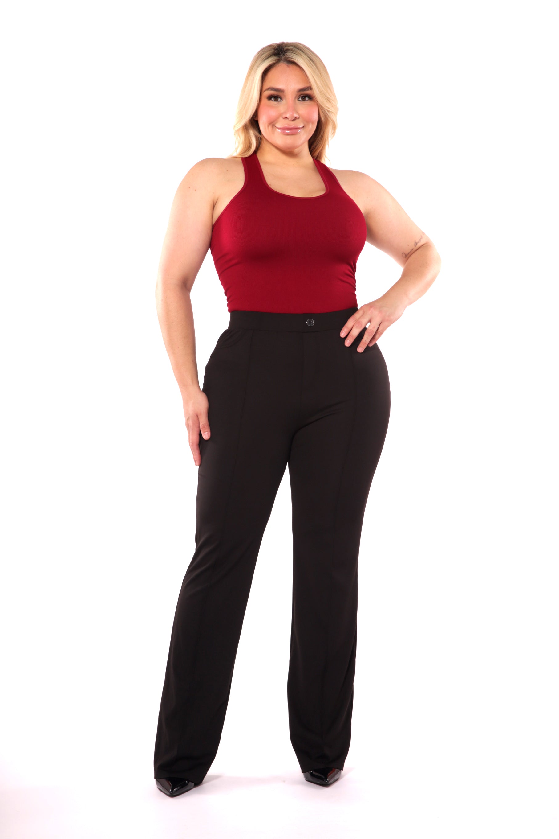 Wholesale Womens Plus Size High Waist Flare Pants With Front Pleating – S&G  Apparel