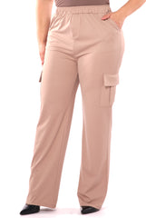 Wholesale Womens Plus Size High Rise Straight Leg Cargo Pants - Latte