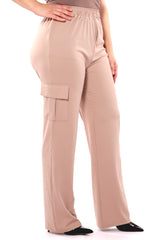 Wholesale Womens Plus Size High Rise Straight Leg Cargo Pants - Latte