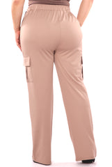 Wholesale Womens Plus Size High Rise Straight Leg Cargo Pants - Latte