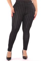 Wholesale Womens Plus Size Tummy Control Sculpting Treggings - Black & White Plaid