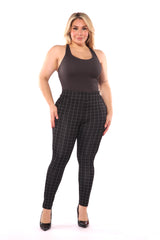 Wholesale Womens Plus Size Tummy Control Sculpting Treggings - Black & White Plaid