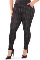 Wholesale Womens Plus Size Tummy Control Sculpting Treggings - Black & White Plaid