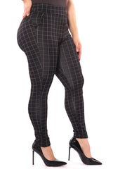 Wholesale Womens Plus Size Tummy Control Sculpting Treggings - Black & White Plaid