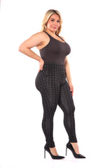 Wholesale Womens Plus Size Tummy Control Sculpting Treggings - Black & White Plaid