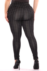 Wholesale Womens Plus Size Tummy Control Sculpting Treggings - Black & White Plaid