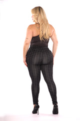 Wholesale Womens Plus Size Tummy Control Sculpting Treggings - Black & White Plaid