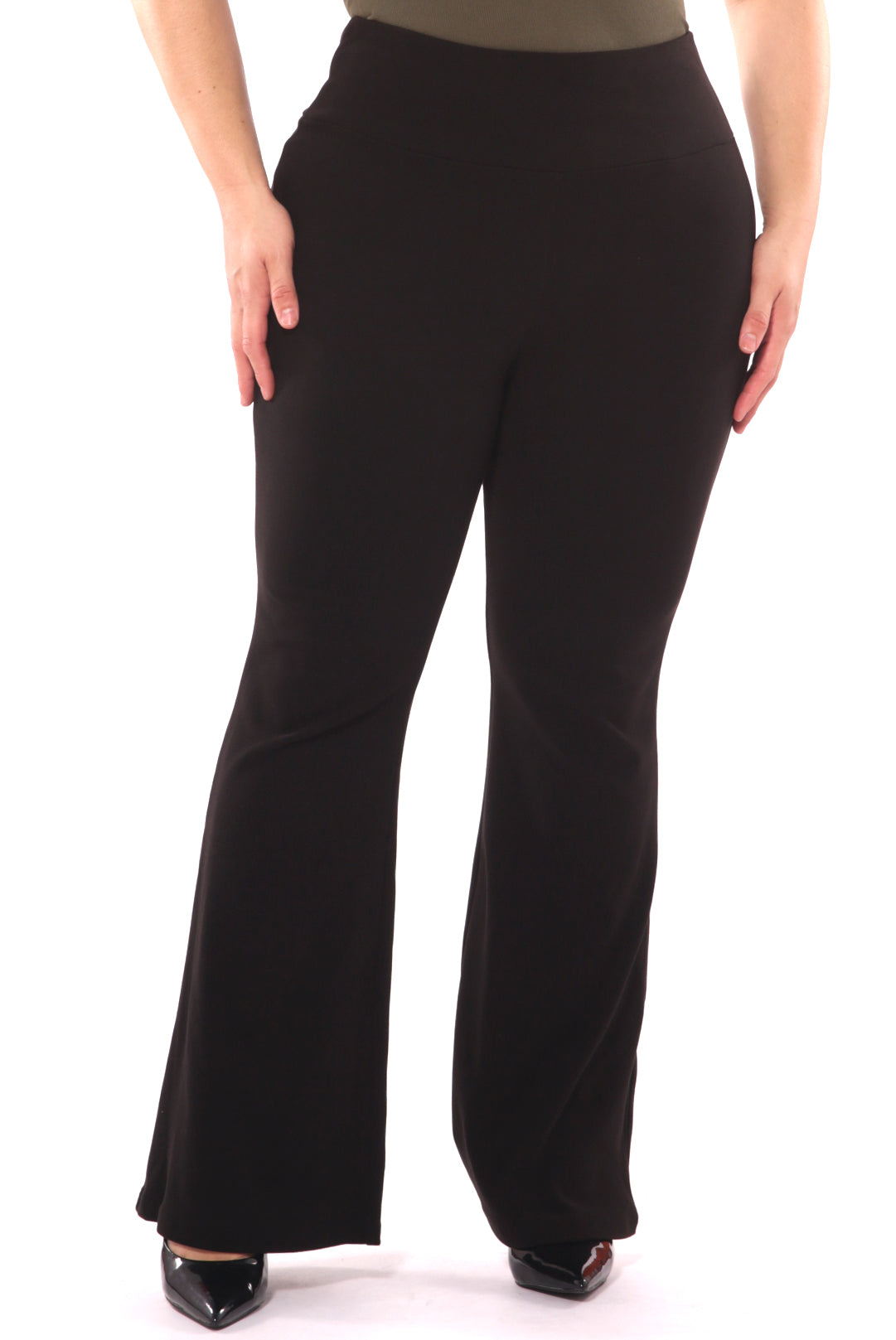 Wholesale Womens Plus Size High Waist Soft Brushed Flare Pants - Black