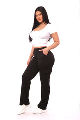 Wholesale Womens High Rise Straight Leg Cargo Pants - Black